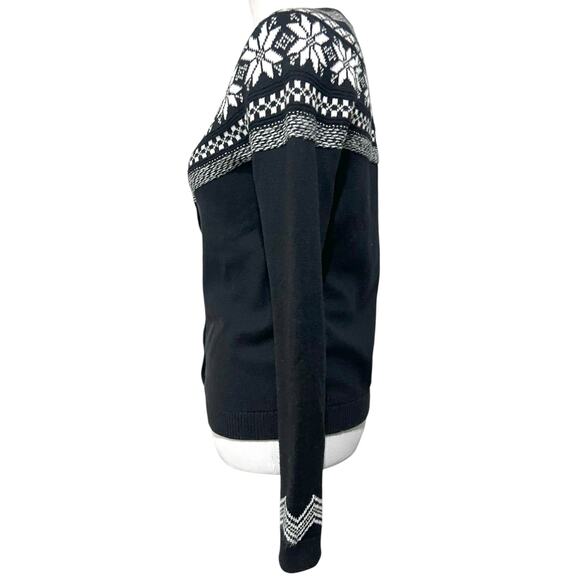 Talbots Snowflake Fair Isle Cardigan Cotton Blend Black & White Women's XS - Picture 5 of 9